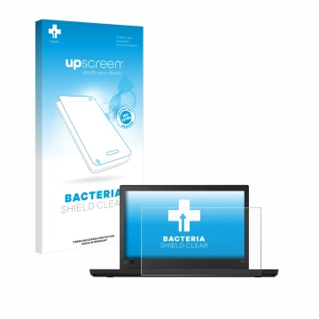 Face avant d’un emballage produit avec le logo de la marque upscreen. À côté, l’appareil Lenovo ThinkPad T480 est représenté a