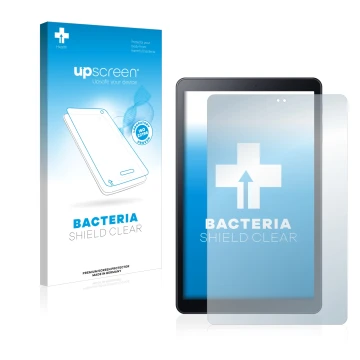 Face avant d’un emballage produit avec le logo de la marque upscreen. À côté, l’appareil Samsung Galaxy Tab A 10.5 2018 LTE es