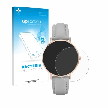 Face avant d’un emballage produit avec le logo de la marque upscreen. À côté, l’appareil Cluse La Boheme (38 mm) est représent