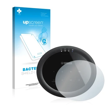 Face avant d’un emballage produit avec le logo de la marque upscreen. À côté, l’appareil Yamaha MusicCast 20 est représenté av
