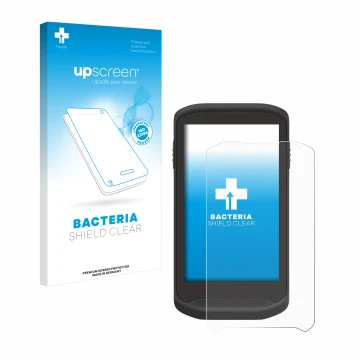 Face avant d’un emballage produit avec le logo de la marque upscreen. À côté, l’appareil Zebra TC25 est représenté avec la pro