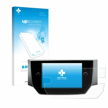Face avant d’un emballage produit avec le logo de la marque upscreen. À côté, l’appareil Seat Ibiza Media System Pro 8