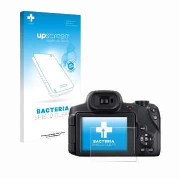 Face avant d’un emballage produit avec le logo de la marque upscreen. À côté, l’appareil Canon PowerShot SX70 HS est représent