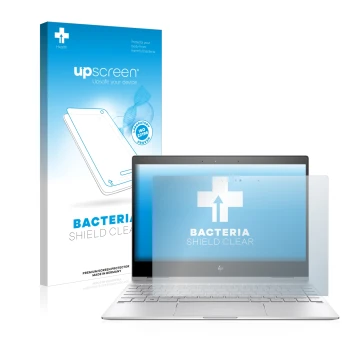 Face avant d’un emballage produit avec le logo de la marque upscreen. À côté, l’appareil HP Spectre x360 13-ae0xx est représen