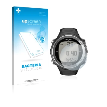 Face avant d’un emballage produit avec le logo de la marque upscreen. À côté, l’appareil Suunto D4F est représenté avec la pro