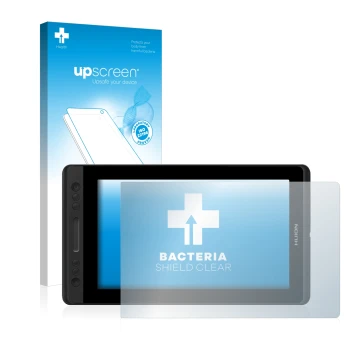 Face avant d’un emballage produit avec le logo de la marque upscreen. À côté, l’appareil Huion Kamvas Pro 13 est représenté av