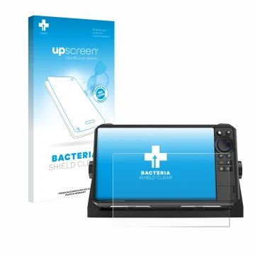 Face avant d’un emballage produit avec le logo de la marque upscreen. À côté, l’appareil Lowrance HDS 9 Live Echolot est repré