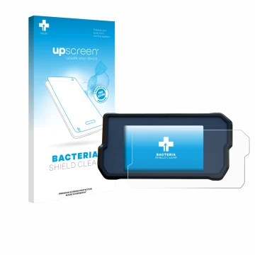 Face avant d’un emballage produit avec le logo de la marque upscreen. À côté, l’appareil KTM 390 Duke 2017 est représenté avec