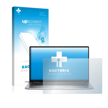 Face avant d’un emballage produit avec le logo de la marque upscreen. À côté, l’appareil Dell Latitude 7400 2-in-1 est représe