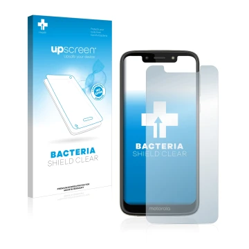 Face avant d’un emballage produit avec le logo de la marque upscreen. À côté, l’appareil Motorola Moto G7 Play est représenté 