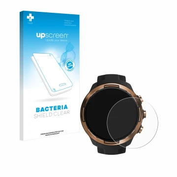 Face avant d’un emballage produit avec le logo de la marque upscreen. À côté, l’appareil Suunto 9 Baro est représenté avec la 