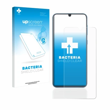 Face avant d’un emballage produit avec le logo de la marque upscreen. À côté, l’appareil Samsung Galaxy A40 est représenté ave