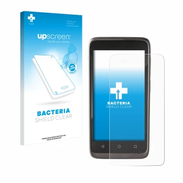 Face avant d’un emballage produit avec le logo de la marque upscreen. À côté, l’appareil Honeywell ScanPal EDA51 est représent