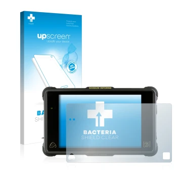 Face avant d’un emballage produit avec le logo de la marque upscreen. À côté, l’appareil Atomos Shogun Inferno est représenté 