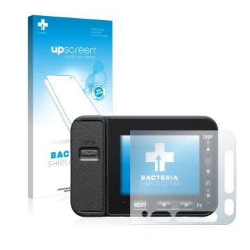 Face avant d’un emballage produit avec le logo de la marque upscreen. À côté, l’appareil Sony DSC-RX0M2 (RX0 II) est représent