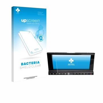 Face avant d’un emballage produit avec le logo de la marque upscreen. À côté, l’appareil DS 7 Crossback Infotainmentsystem est