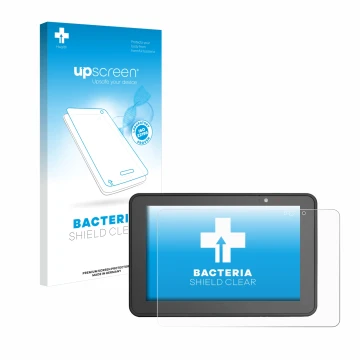 Face avant d’un emballage produit avec le logo de la marque upscreen. À côté, l’appareil Zebra ET56 10.1