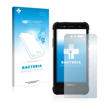 Face avant d’un emballage produit avec le logo de la marque upscreen. À côté, l’appareil Cyrus CS45 XA est représenté avec la 