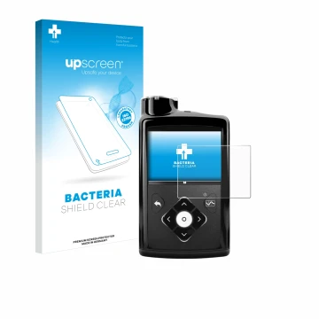 Face avant d’un emballage produit avec le logo de la marque upscreen. À côté, l’appareil Medtronic Minimed 670G est représenté