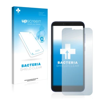 Face avant d’un emballage produit avec le logo de la marque upscreen. À côté, l’appareil Alcatel 1S 2019 est représenté avec l