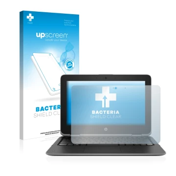 Face avant d’un emballage produit avec le logo de la marque upscreen. À côté, l’appareil HP ProBook x360 11 G3 est représenté 