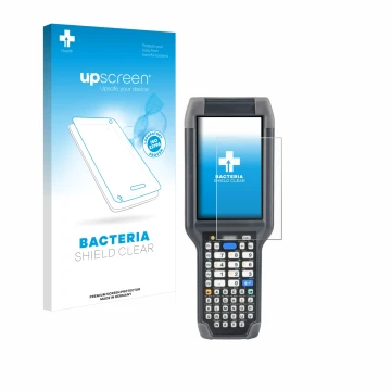 Face avant d’un emballage produit avec le logo de la marque upscreen. À côté, l’appareil Honeywell Dolphin CK65 est représenté