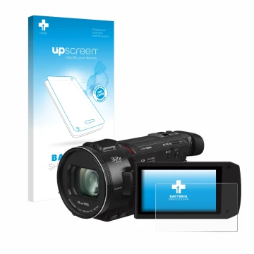 Face avant d’un emballage produit avec le logo de la marque upscreen. À côté, l’appareil Panasonic HC-VXF11 est représenté ave