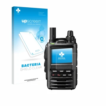 Face avant d’un emballage produit avec le logo de la marque upscreen. À côté, l’appareil Yaesu FT-3D est représenté avec la pr