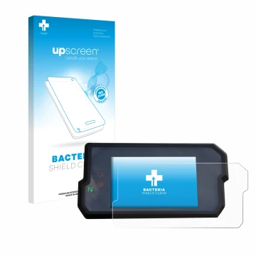 Face avant d’un emballage produit avec le logo de la marque upscreen. À côté, l’appareil KTM 125 / 390 Duke 2017+ est représen