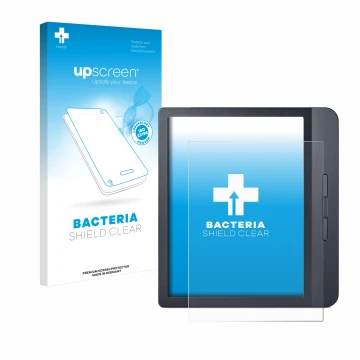 Face avant d’un emballage produit avec le logo de la marque upscreen. À côté, l’appareil Kobo Libra H2O est représenté avec la