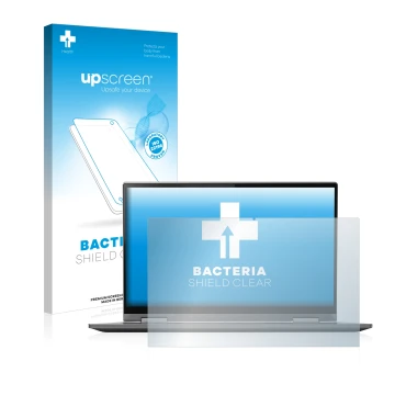 Face avant d’un emballage produit avec le logo de la marque upscreen. À côté, l’appareil Lenovo Yoga C740 14