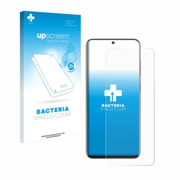 Face avant d’un emballage produit avec le logo de la marque upscreen. À côté, l’appareil Samsung Galaxy S20 est représenté ave