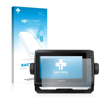Face avant d’un emballage produit avec le logo de la marque upscreen. À côté, l’appareil Garmin ECHOMAP UHD 72cv est représent