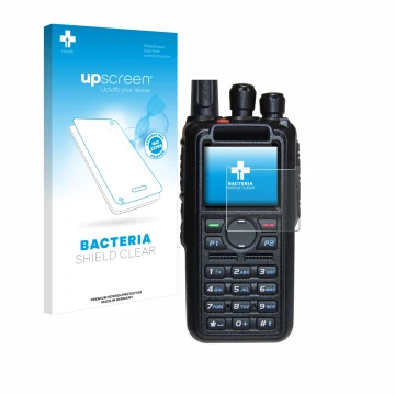 Face avant d’un emballage produit avec le logo de la marque upscreen. À côté, l’appareil AnyTone AT-D878UV Plus est représenté