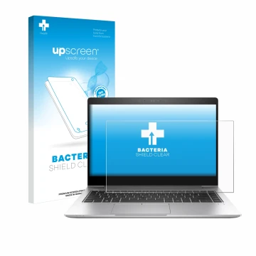 Face avant d’un emballage produit avec le logo de la marque upscreen. À côté, l’appareil HP EliteBook 840 G6 est représenté av