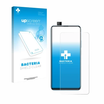 Face avant d’un emballage produit avec le logo de la marque upscreen. À côté, l’appareil Huawei P smart Pro 2019 est représent