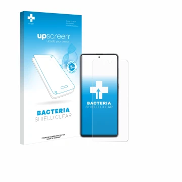 Face avant d’un emballage produit avec le logo de la marque upscreen. À côté, l’appareil Samsung Galaxy Note 10 Lite est repré