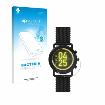 Face avant d’un emballage produit avec le logo de la marque upscreen. À côté, l’appareil Skagen Smartwatch Falster 3 est repré