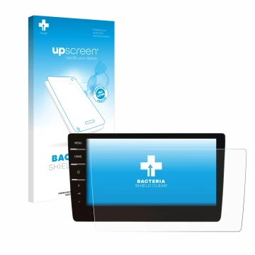 Face avant d’un emballage produit avec le logo de la marque upscreen. À côté, l’appareil Volkswagen Arteon 2019 Discover Pro 9