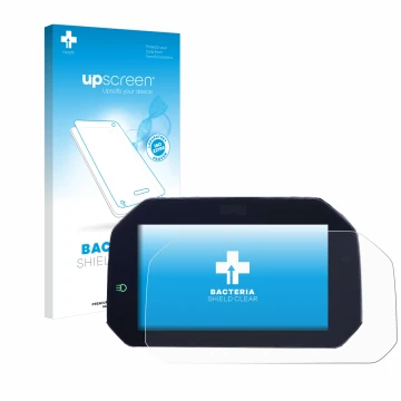 Face avant d’un emballage produit avec le logo de la marque upscreen. À côté, l’appareil BMW F850GS 2018-2020 Connectivity TFT