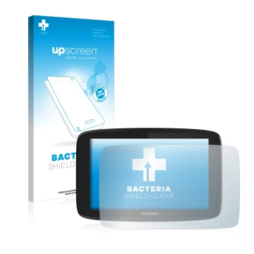 Face avant d’un emballage produit avec le logo de la marque upscreen. À côté, l’appareil TomTom Go Professional 6200 est repré