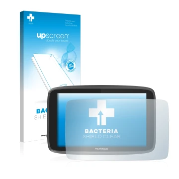 Face avant d’un emballage produit avec le logo de la marque upscreen. À côté, l’appareil TomTom Go Professional 6250 est repré