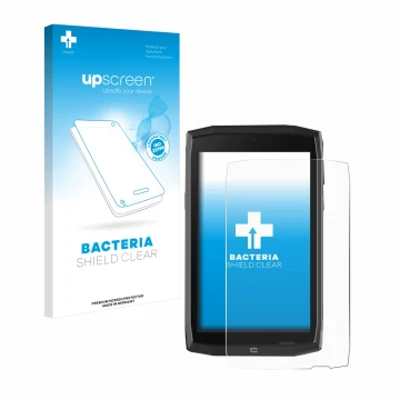 Face avant d’un emballage produit avec le logo de la marque upscreen. À côté, l’appareil Crosscall Core T4 est représenté avec