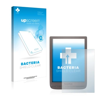 Face avant d’un emballage produit avec le logo de la marque upscreen. À côté, l’appareil PocketBook InkPad 3 Pro est représent