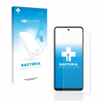 Face avant d’un emballage produit avec le logo de la marque upscreen. À côté, l’appareil Xiaomi Redmi Note 9S est représenté a