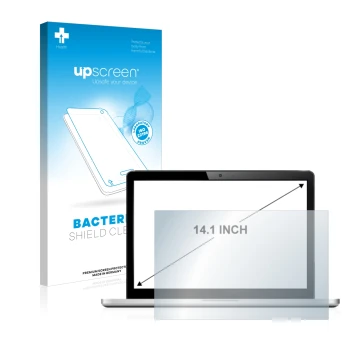 Face avant d’un emballage produit avec le logo de la marque upscreen. À côté, l’appareil est représenté avec la protection d’é
