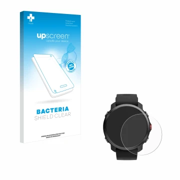 Face avant d’un emballage produit avec le logo de la marque upscreen. À côté, l’appareil Polar Grit X est représenté avec la p