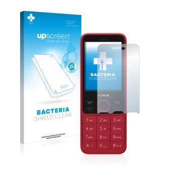Face avant d’un emballage produit avec le logo de la marque upscreen. À côté, l’appareil Nokia 150 2020 est représenté avec la