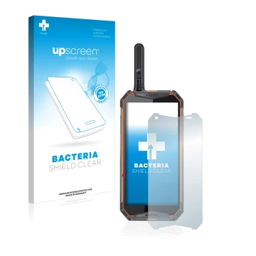 Face avant d’un emballage produit avec le logo de la marque upscreen. À côté, l’appareil Ulefone Armor 3w est représenté avec 