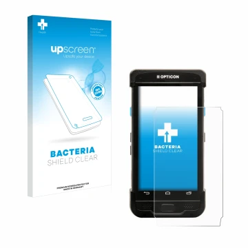 Face avant d’un emballage produit avec le logo de la marque upscreen. À côté, l’appareil Opticon H-31 est représenté avec la p